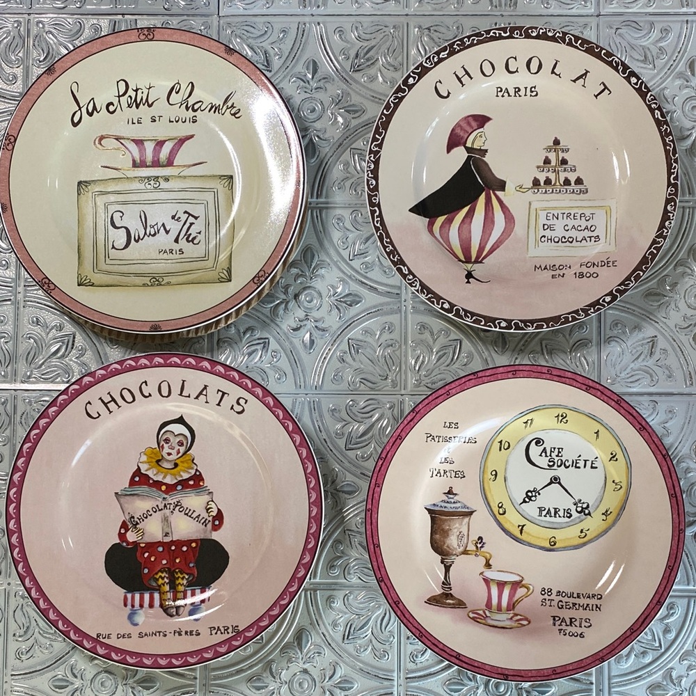 The Sakura Table Sweet Treats 9” Parisian Themed Plates Set of 4